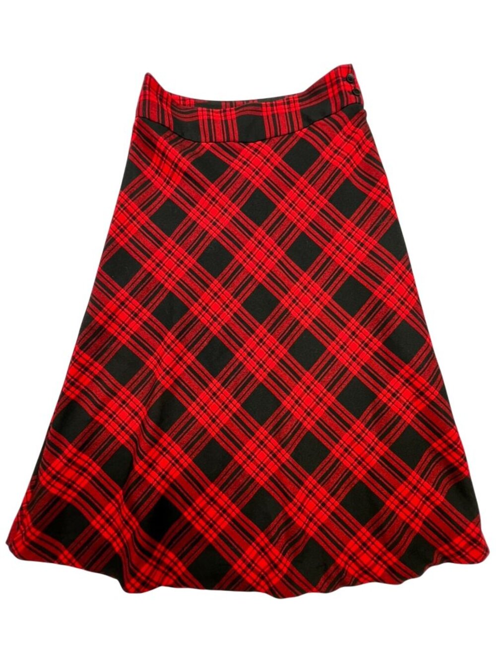 Talbots Womens Wool A-Line Midi Skirt Flat Front Side Zip Size 4 Red Black Plaid